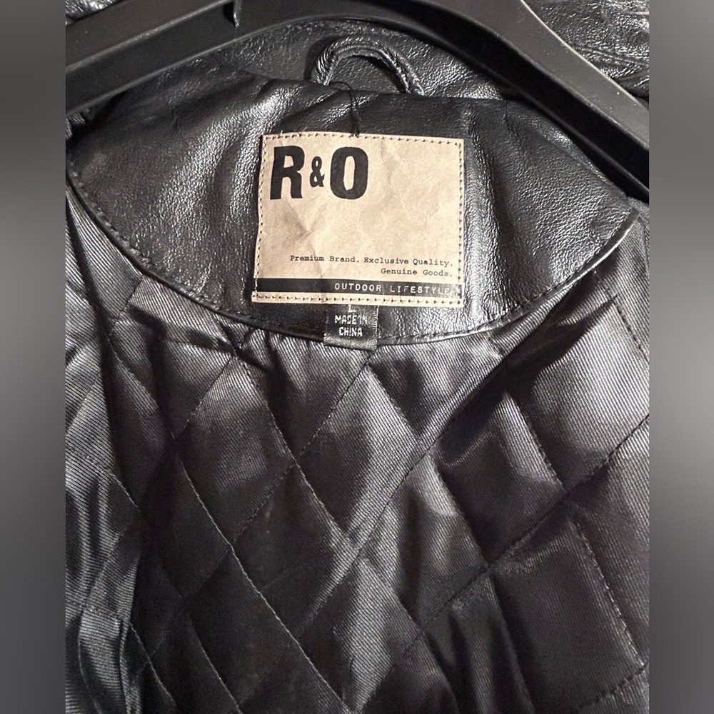 Men's Black Leather Classic Zip Jacket Quilted Lining Casual Pristine R&O Bomber - Picture 5 of 15